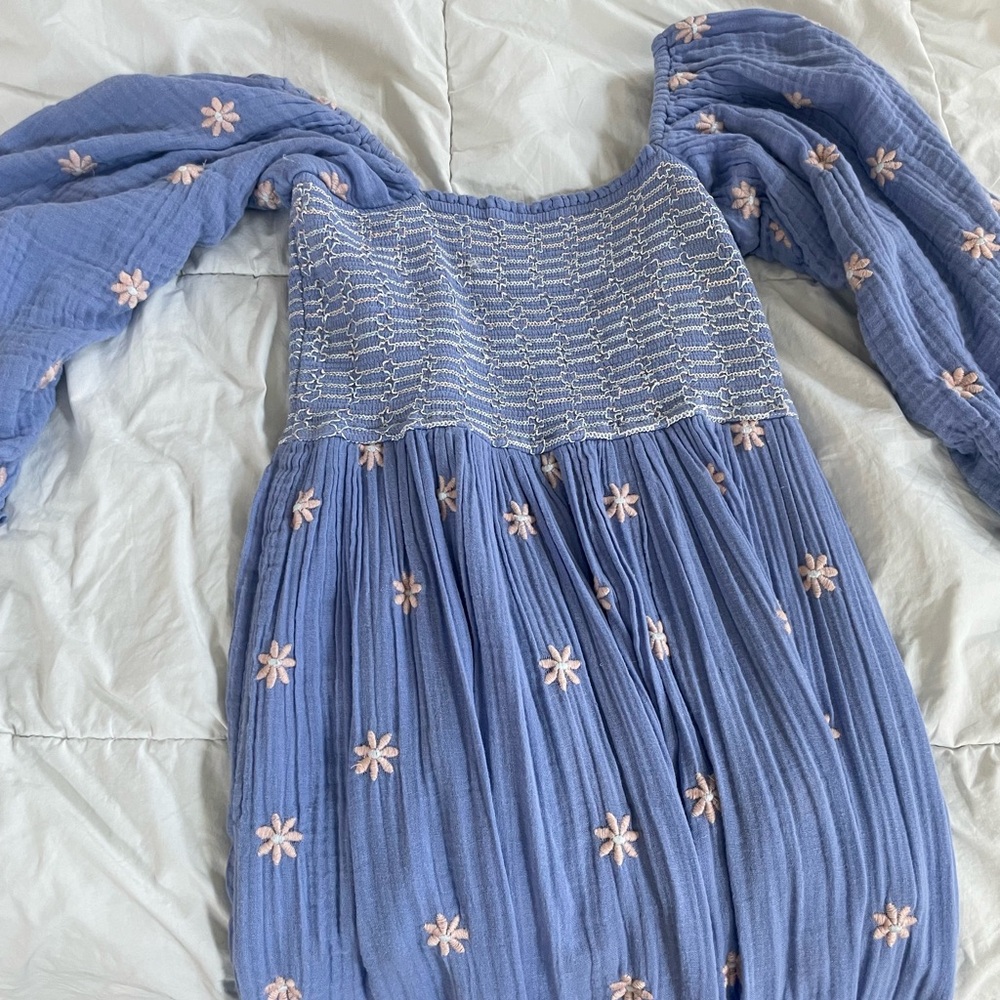Free People Dahlia Embroidered Maxi Dress Blue Sz Small
